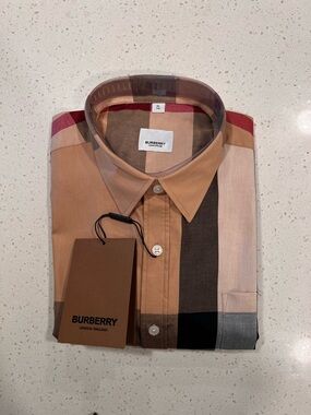 Burberry Men’s check cotton dress shirt
